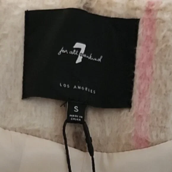 NEW - 7 FOR ALL MANKIND Pink & Cream Plaid Shacket Duster Coat - Picture 11 of 13